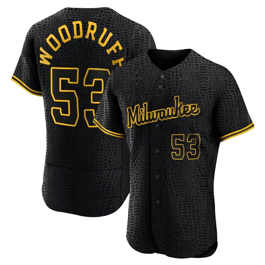 M.Brewers #53 Brandon Woodruff Player Black Snake Skin City Home Limited Elite Qdoa Stitched Jerseys