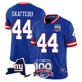 NY.Giants #44 Cam Skattebo Player Royal 100th Season & State Patch Vapor Limited Home Game Qdoa Stitched Jerseys