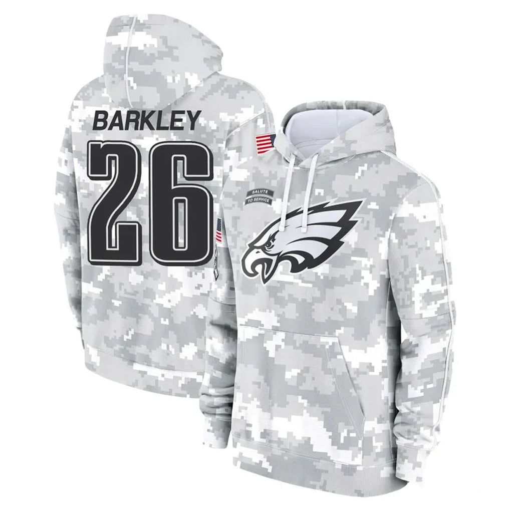 P.Eagles #26 Saquon Barkley Player Arctic Camo Salute to Service Pullover Hoodies Limited Game Qdoa Stitched Jerseys
