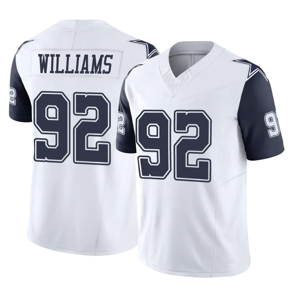 D.Cowboys #92 Quinnen Williams Player White-Navy Limited Vapor F.U.S.E. Home Game Qdoa Stitched Jerseys