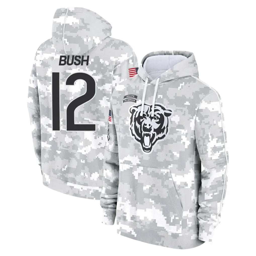 C.Bears #12 Devin Bush Player Arctic Camo Salute to Service Pullover Hoodies Limited Qdoa Stitched Jerseys