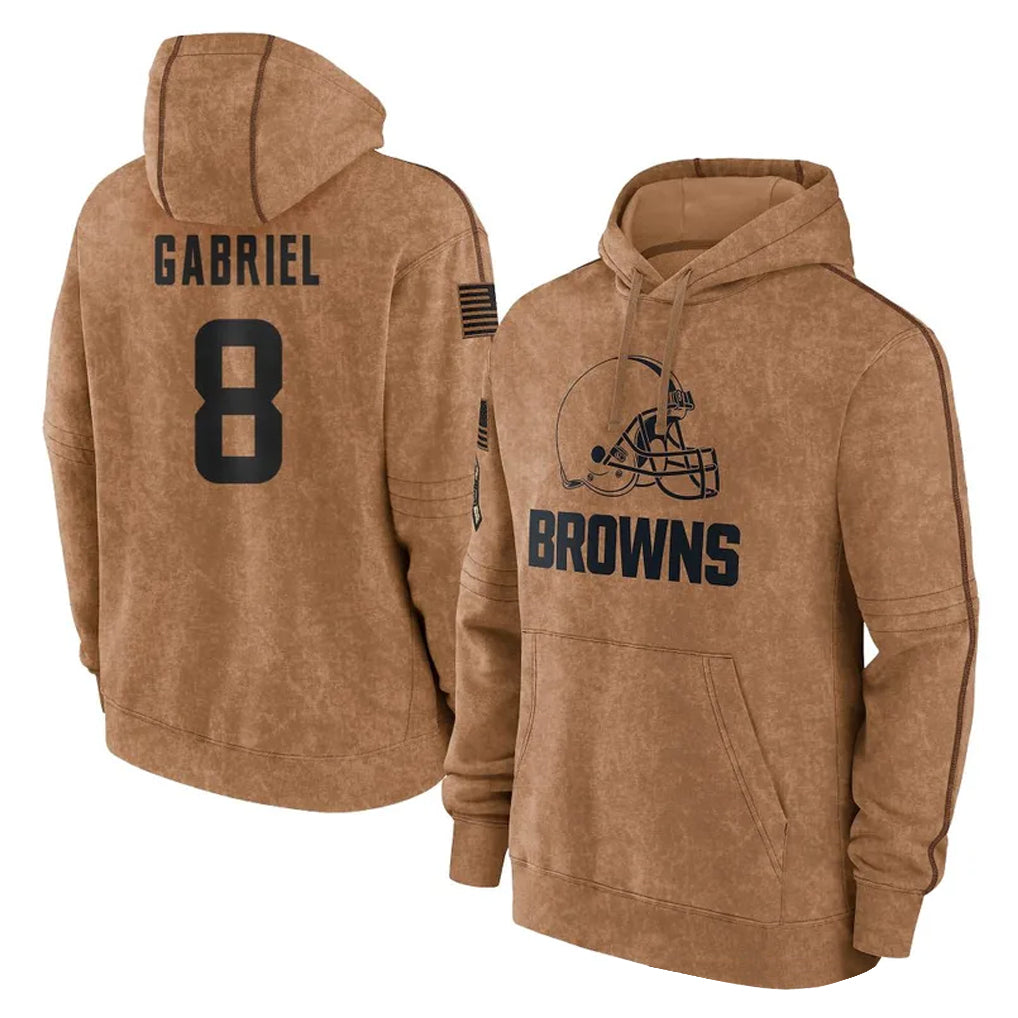 C.Browns #8 Dillon Gabriel Player Brown Salute to Service Hoodies Limited Game Qdoa Stitched Jerseys