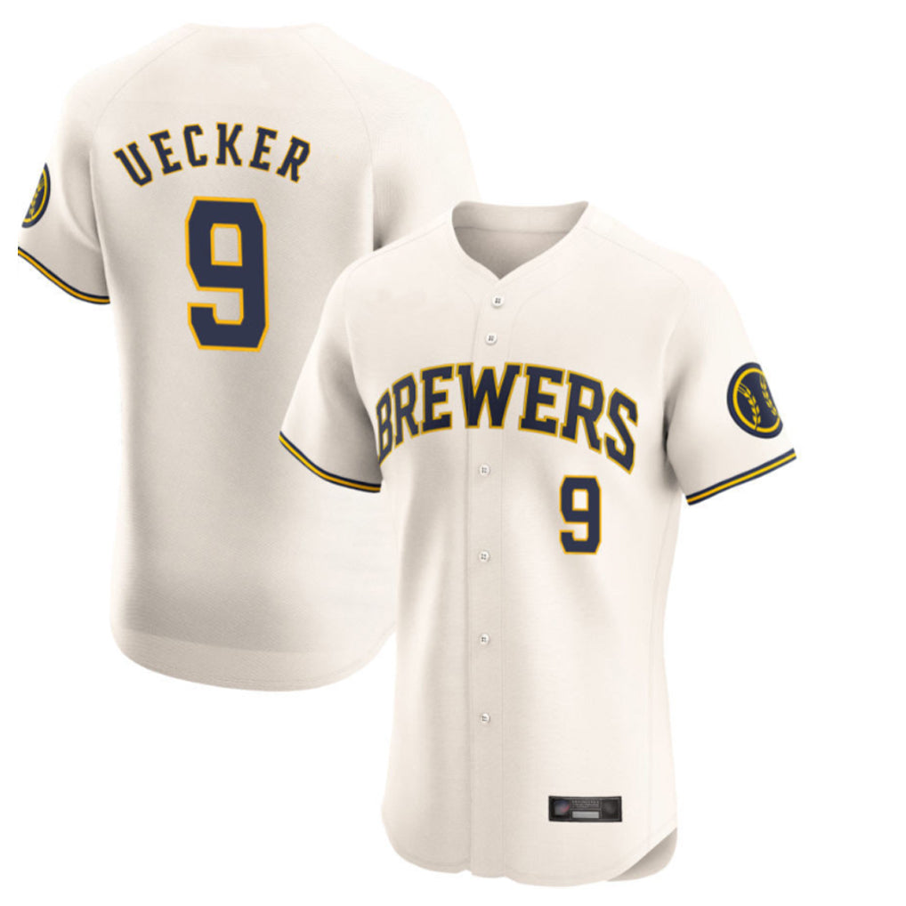M.Brewers #9 Bob Uecker Player Cream Home Limited Elite Qdoa Stitched Jerseys