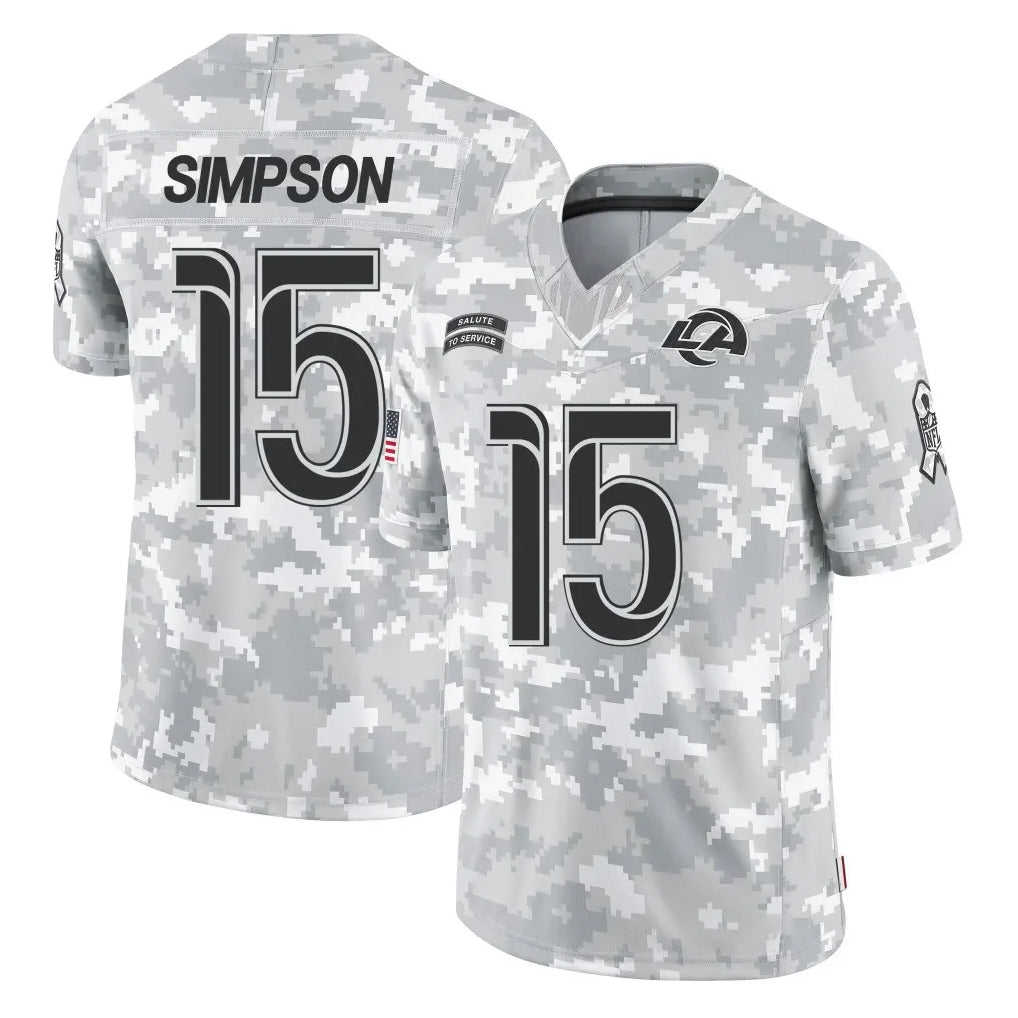LA.Rams #15 Ty Simpson Player Arctic Camo Salute To Service Limited Game Qdoa Stitched Jerseys
