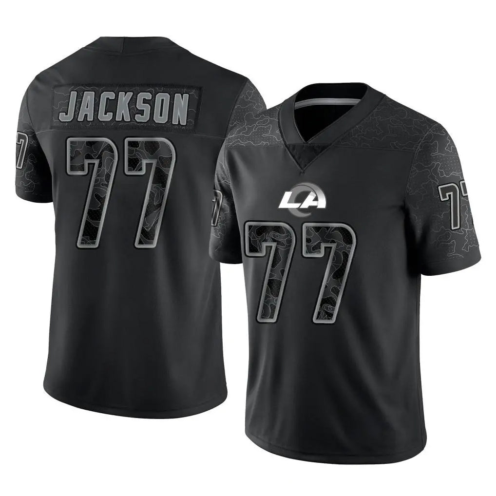 LA.Rams #77 Alaric Jackson Player Black Limited Reflective Home Game Qdoa Stitched Jerseys