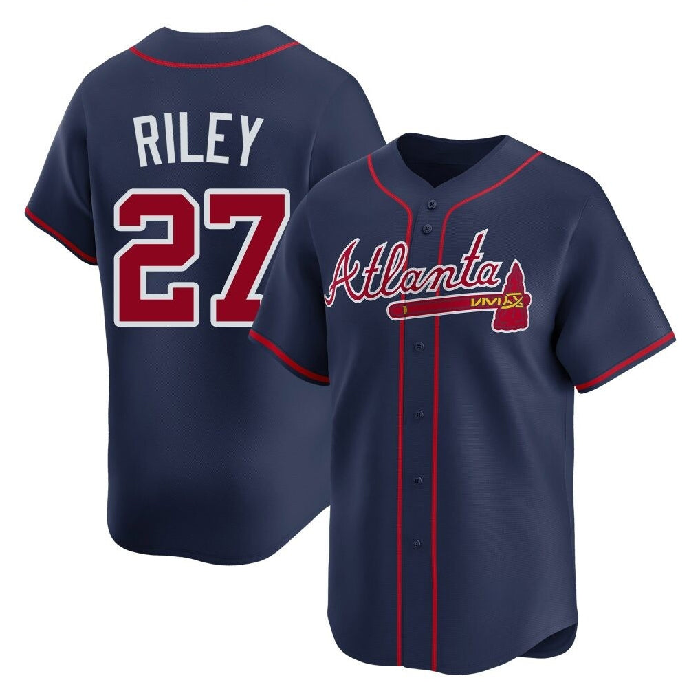 A.Braves #27 Austin Riley Player Navy Limited Home Game Qdoa Stitched Jerseys