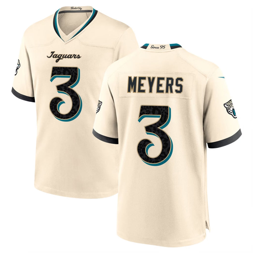 J.Jaguars #3 Jakobi Meyers Player Natural 2026 Rivalries Collection Game Qdoa Stitched Jerseys