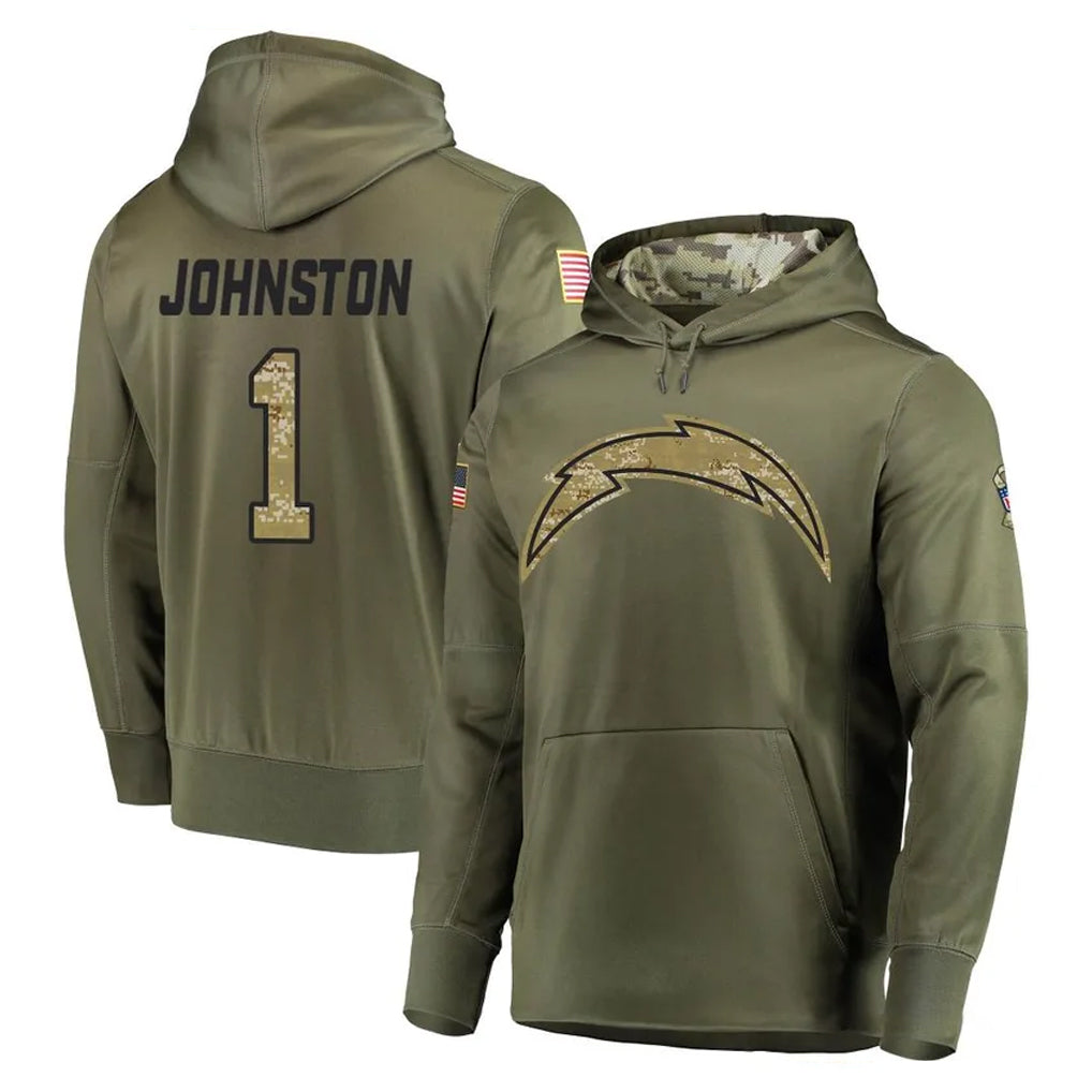 LA.Chargers #1 Quentin Johnston Player Olive Salute to Service Pullover Hoodies Home Game Qdoa Stitched Jerseys