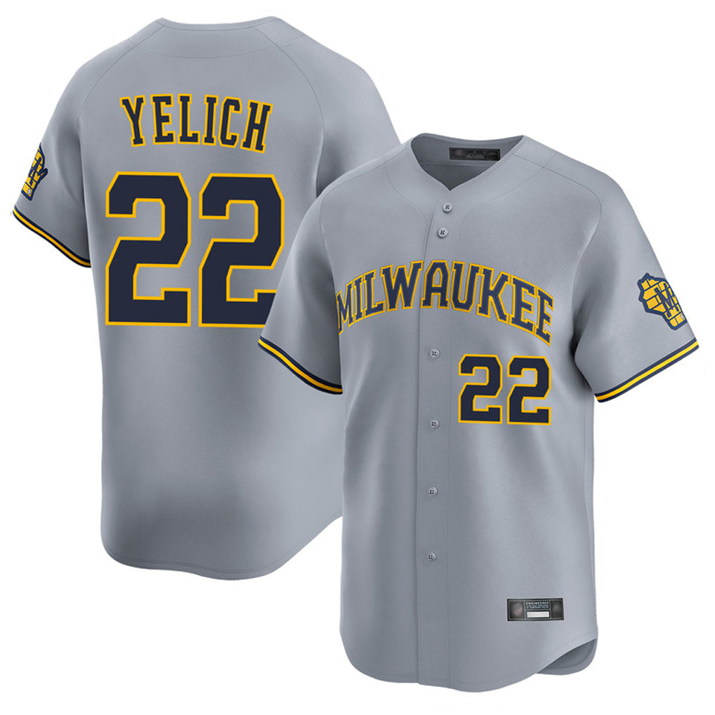 M.Brewers #22 Christian Yelich Player Gray Home Limited Qdoa Stitched Jerseys