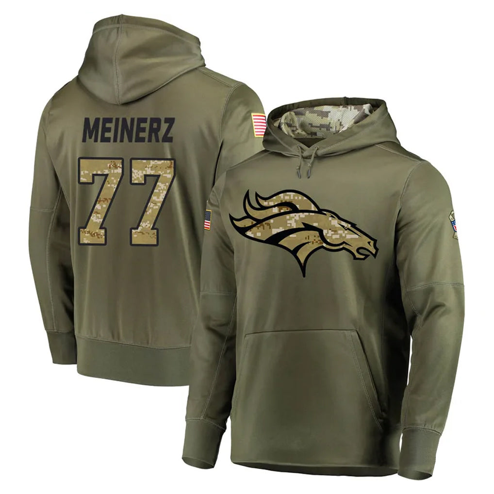 D.Broncos #77 Quinn Meinerz Player Olive Salute to Service Pullover Hoodies Home Game Qdoa Stitched Jerseys