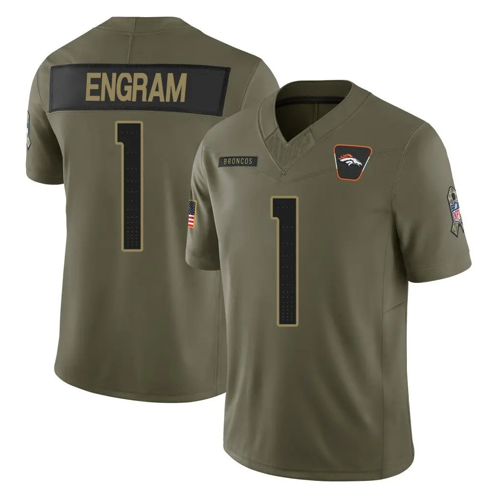 D.Broncos #1 Evan Engram Player Olive 2025 Salute To Service Limited Home Game Qdoa Stitched Jerseys