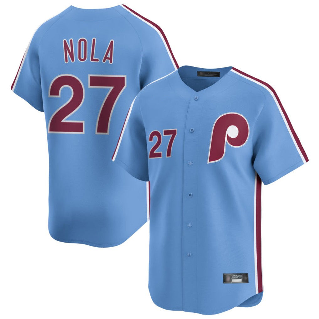 P.Phillies #27 Aaron Nola Player Light Blue Home Limited Qdoa Stitched Jerseys