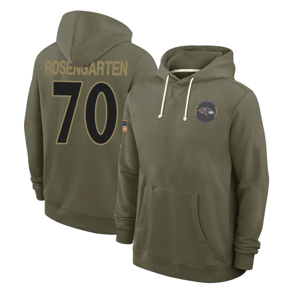 B.Ravens #70 Roger Rosengarten Player Olive Salute to Service Hoodie Qdoa Stitched Jerseys