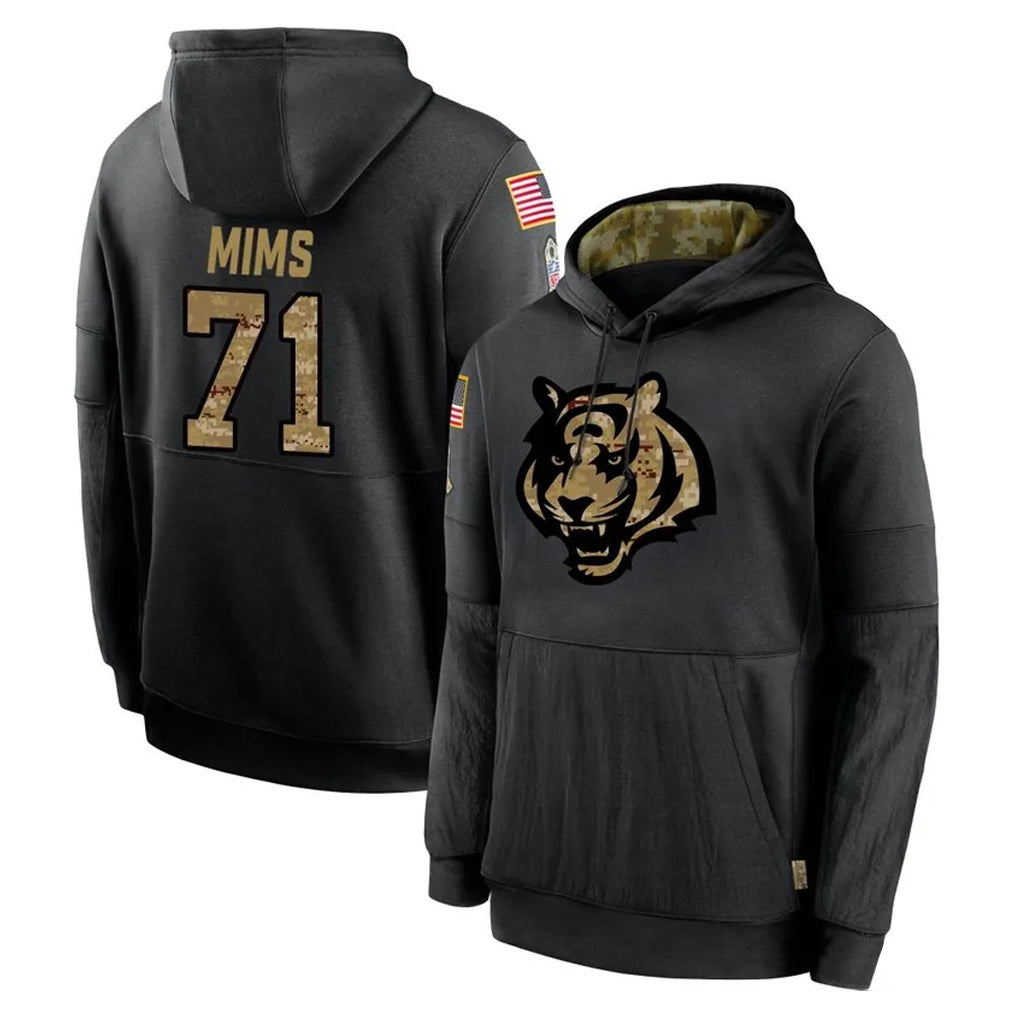 C.Bengals #71 Amarius Mims Player Black Salute to Service Pullover Hoodies Limited Qdoa Stitched Jerseys