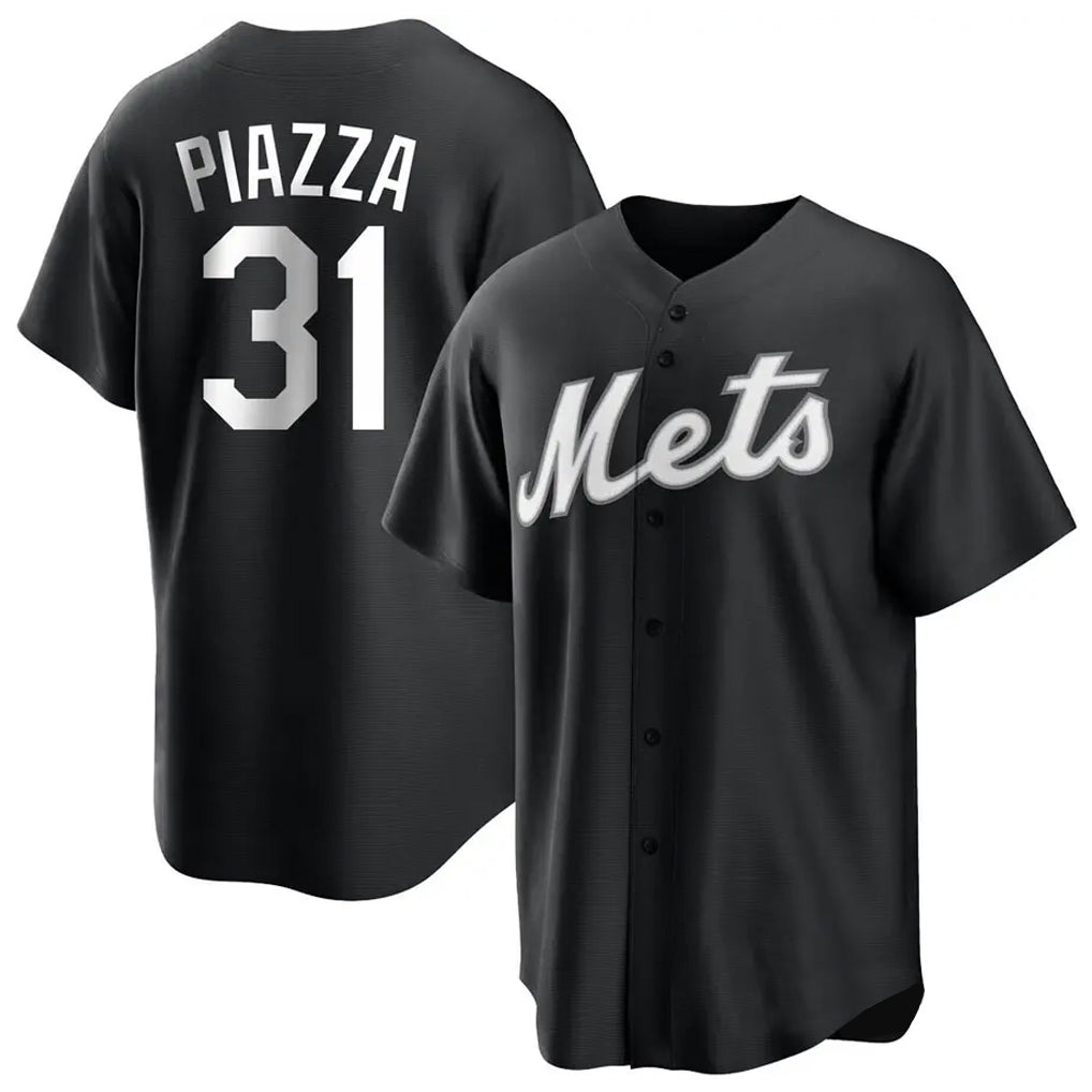 NY.Mets #31 Mike Piazza Player Black Home Game Qdoa Stitched Jerseys