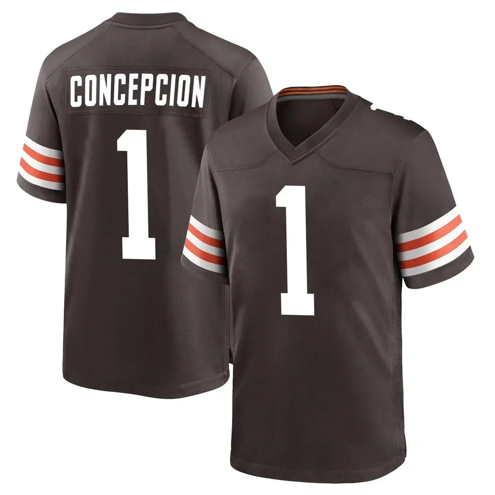 C.Browns #1 KC Concepcion Player Brown Home Game Qdoa Stitched Jerseys