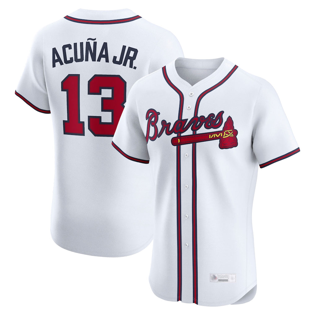 A.Braves #13 Ronald Acuna Jr Player White Limited Elite Home Game Qdoa Stitched Jerseys