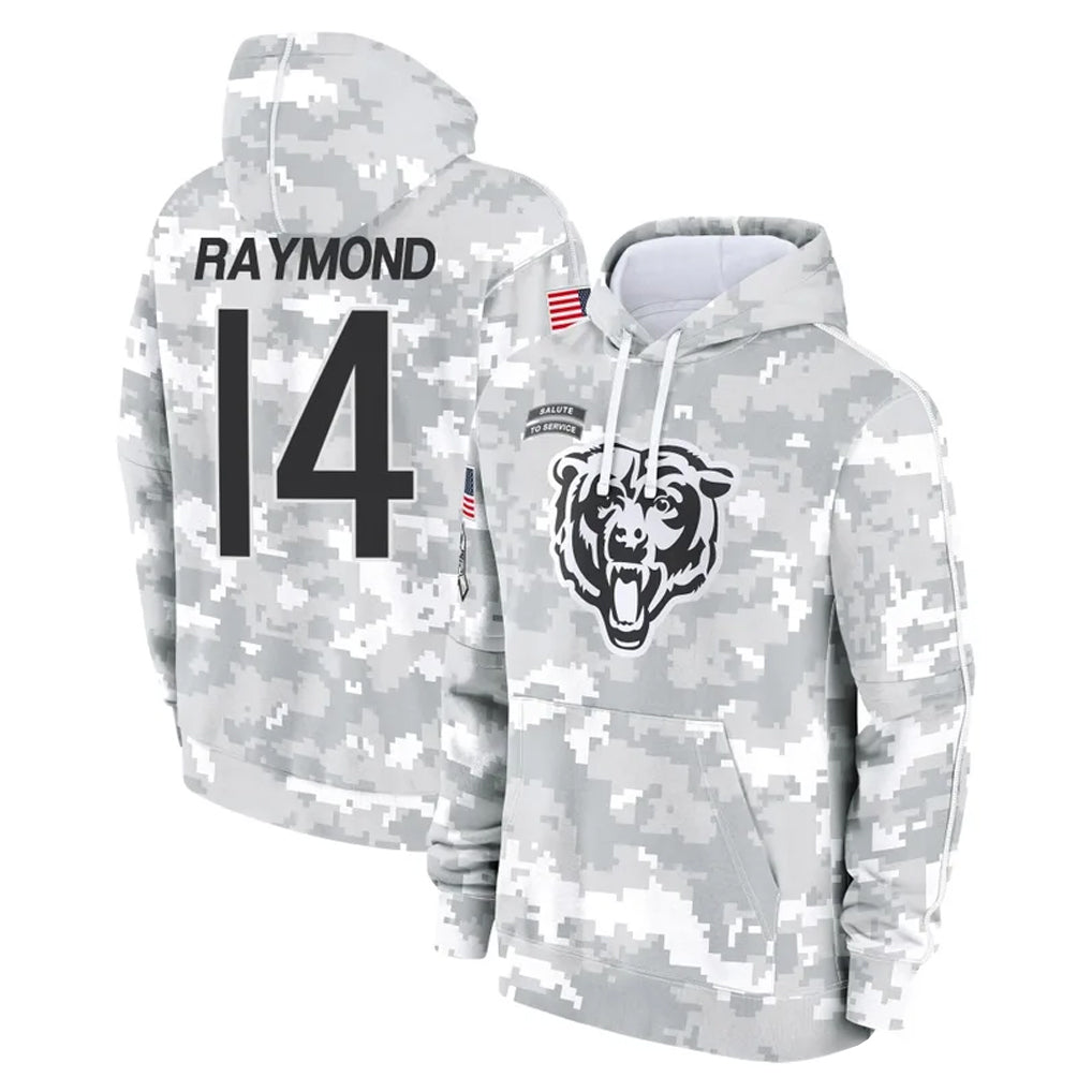 C.Bears #14 Kalif Raymond Player Arctic Camo Salute to Service Pullover Hoodies Limited Qdoa Stitched Jerseys