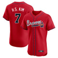 A.Braves #7 Ha-Seong Kim Player Red Limited Elite Home Game Qdoa Stitched Jerseys