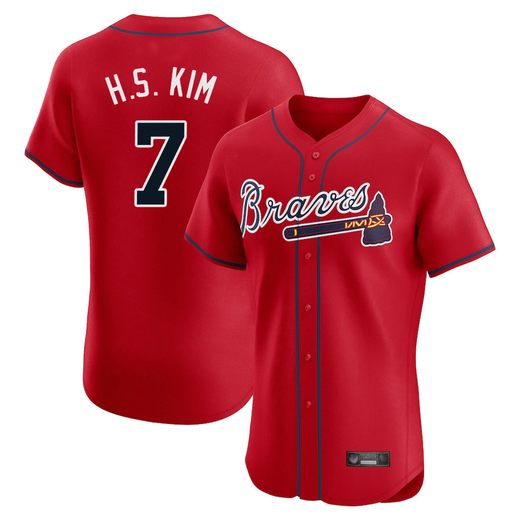 A.Braves #7 Ha-Seong Kim Player Red Limited Elite Home Game Qdoa Stitched Jerseys