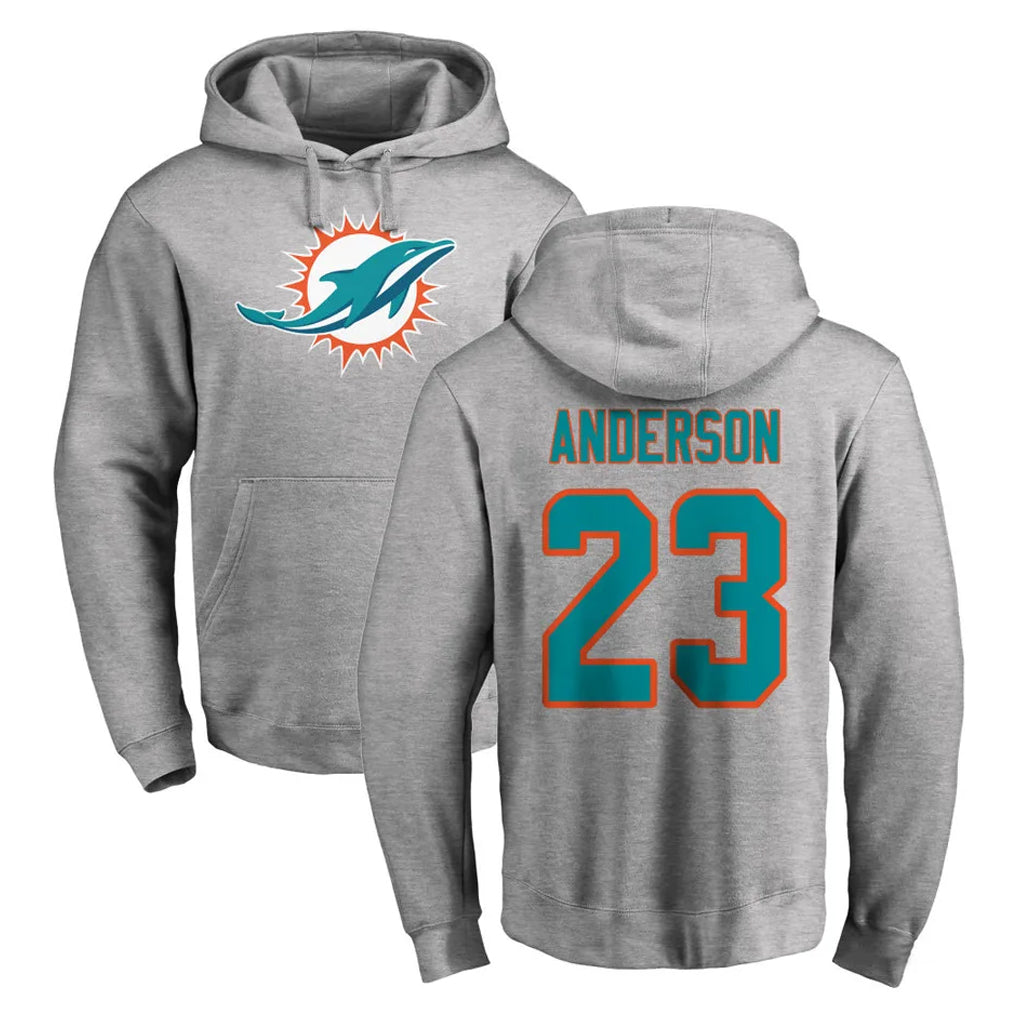 M.Dolphins #23 Zayne Anderson Player Gray LOGO Pullover Hoodies Limited Qdoa Stitched Jerseys