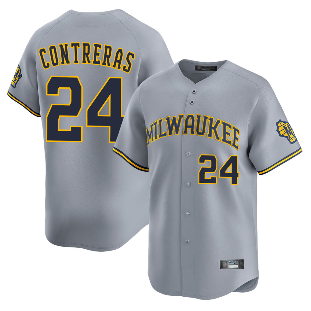 M.Brewers #24 William Contreras Player Gray Home Limited Qdoa Stitched Jerseys