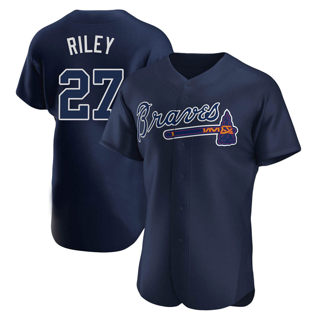 A.Braves #27 Austin Riley Player Navy Alternate Limited Elite Home Game Qdoa Stitched Jerseys