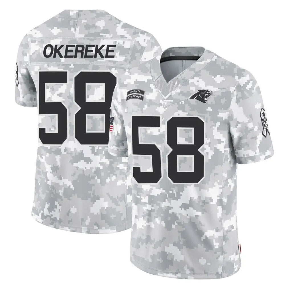 C.Panthers #58 Bobby Okereke Player Arctic Camo Salute to Service Limited Game Qdoa Stitched Jerseys