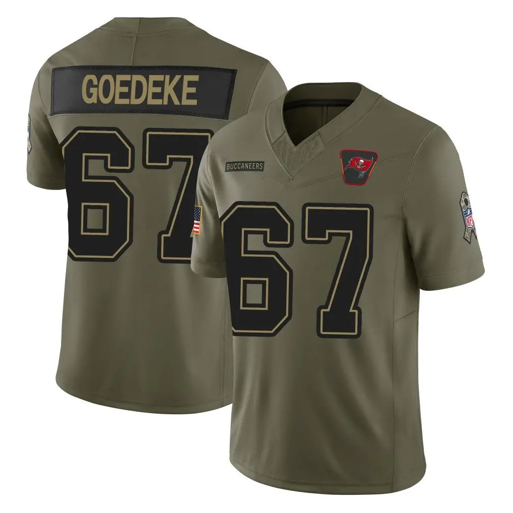 TB.Buccaneers #67 Luke Goedeke Player Olive 2025 Salute To Service Limited Home Game Qdoa Stitched Jerseys