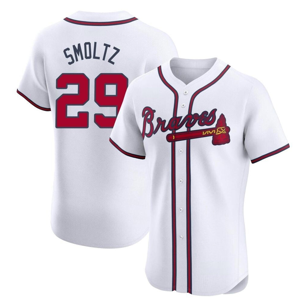 A.Braves #29 John Smoltz Player White Limited Elite Home Game Qdoa Stitched Jerseys