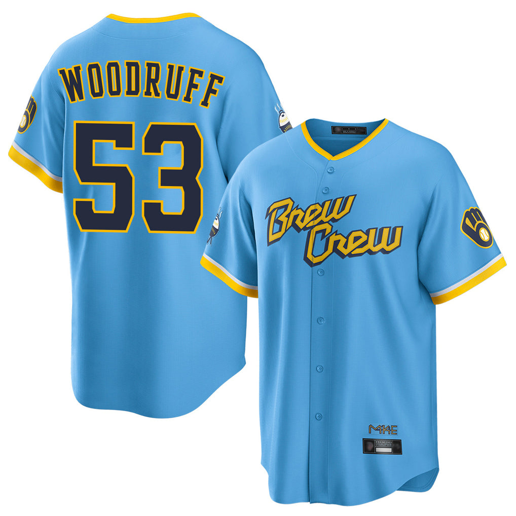M.Brewers #53 Brandon Woodruff Player Light Blue City Connect Home Game Qdoa Stitched Jerseys