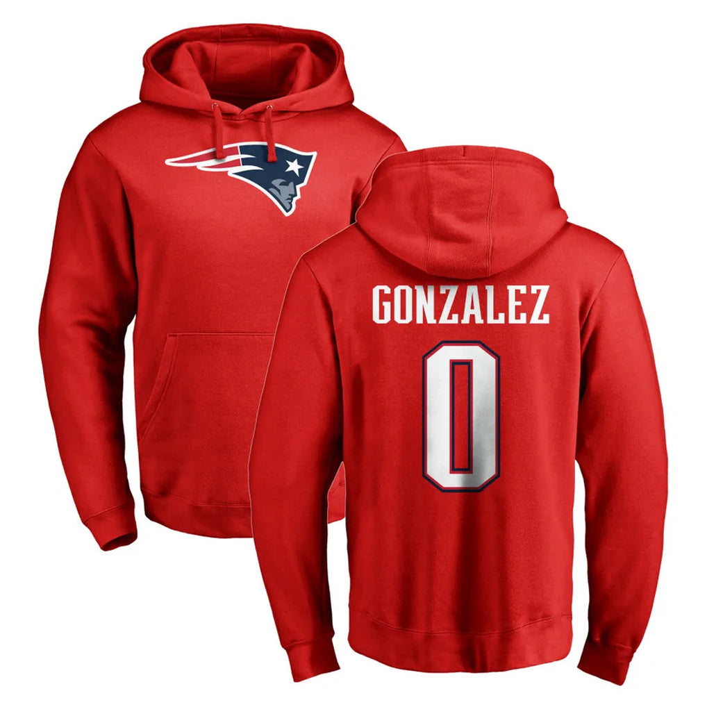 NE.Patriots #0 Christian Gonzalez Player Red LOGO Pullover Hoodies Home Game Qdoa Stitched Jerseys