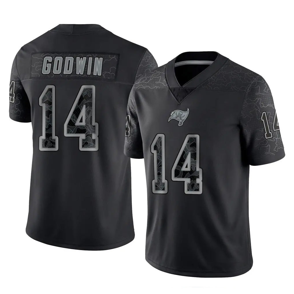 TB.Buccaneers #14 Chris Godwin Jr. Player Black Reflective Limited Home Game Qdoa Stitched Jerseys