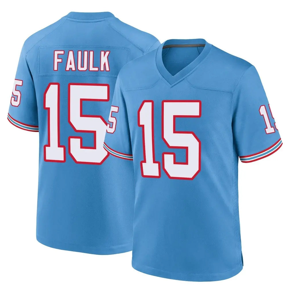 T.Titans #15 Keldric Faulk Player Light Blue Oilers Throwback Home Game Qdoa Stitched Jerseys