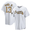 A.Braves #13 Ronald Acuna Jr Player White-Gold All-Star Home Game Qdoa Stitched Jerseys
