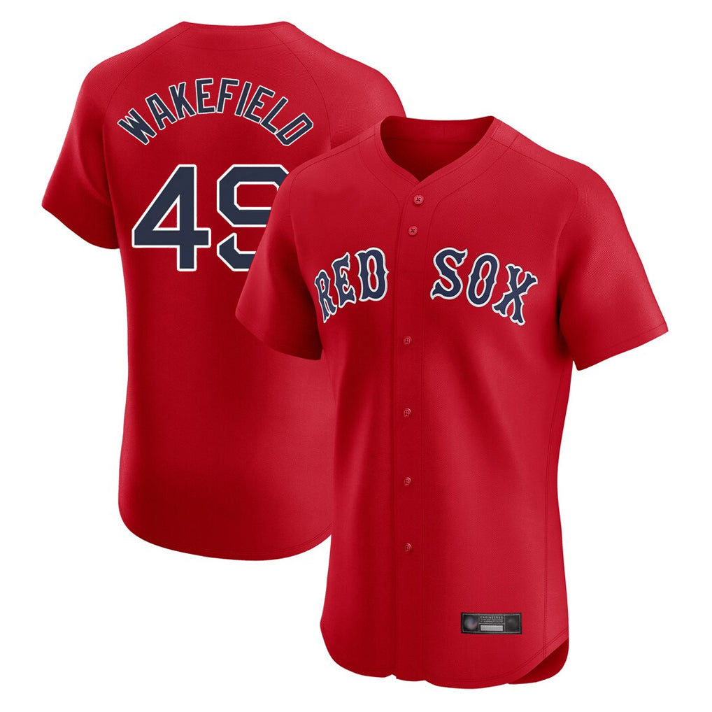 B.Red Sox #49 Tim Wakefield Player Red Limited Elite Home Game Qdoa Stitched Jerseys
