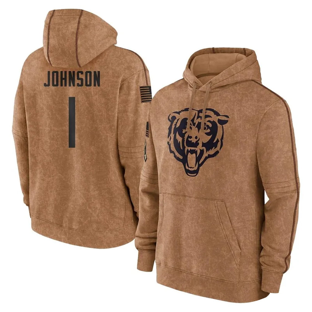 C.Bears #1 Jaylon Johnson Player Brown Salute to Service Pullover Hoodies Limited Qdoa Stitched Jerseys