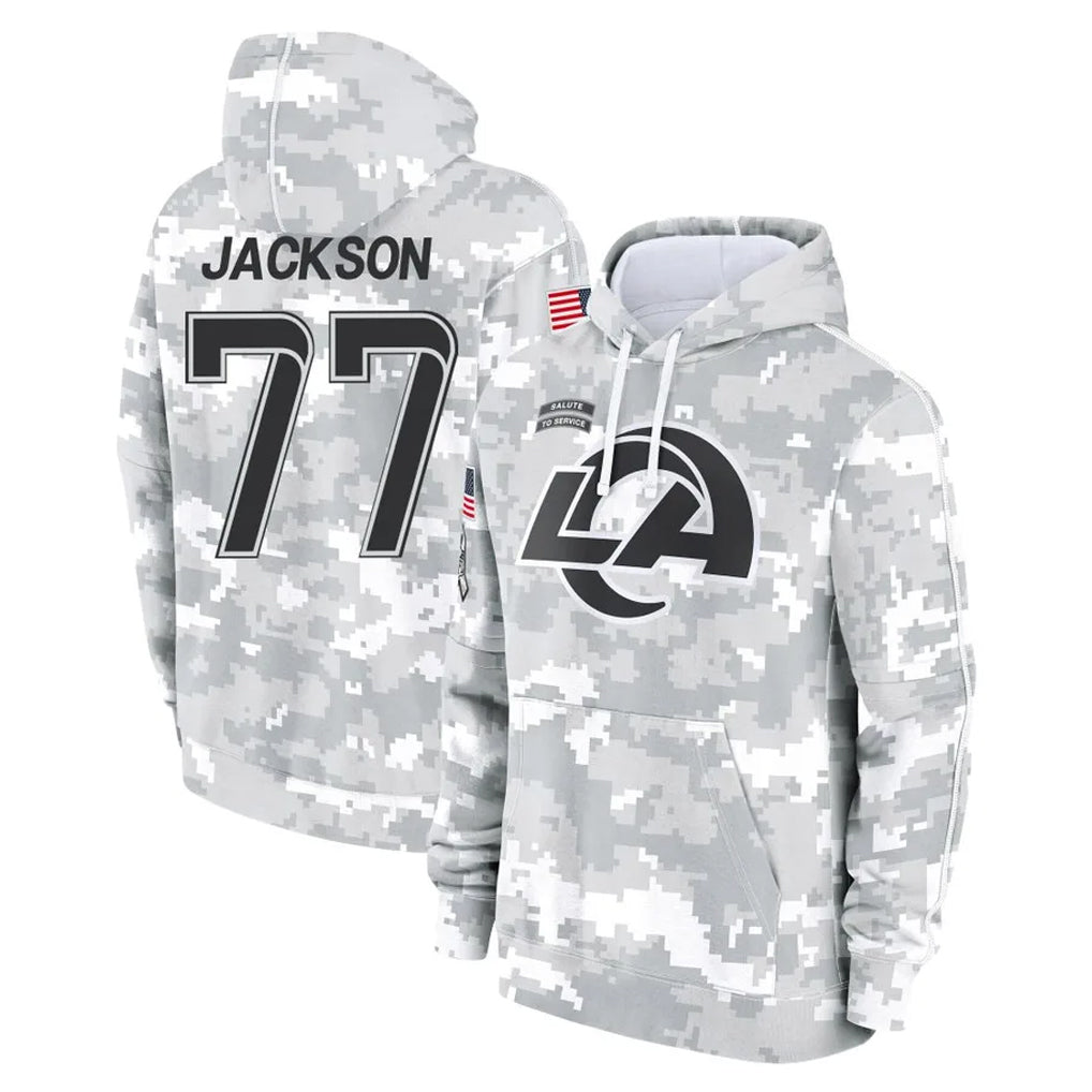 LA.Rams #77 Alaric Jackson Player Arctic Camo Salute to Service Hoodies Limited Game Qdoa Stitched Jerseys