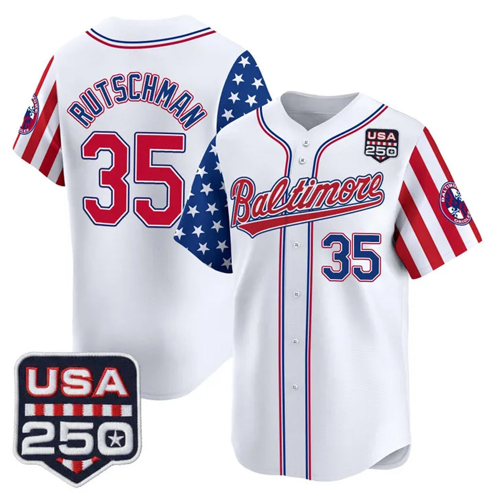 B.Orioles #35 Adley Rutschman Player White USA 250 Independence Day Vapor Premier Limited Home Game Qdoa Stitched Jerseys