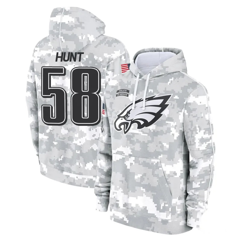 P.Eagles #58 Jalyx Hunt Player Arctic Camo Salute to Service Pullover Hoodies Limited Game Qdoa Stitched Jerseys