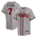 A.Braves #7 Ha-Seong Kim Player Gray Home Game Qdoa Stitched Jerseys