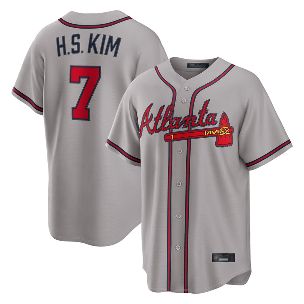 A.Braves #7 Ha-Seong Kim Player Gray Home Game Qdoa Stitched Jerseys