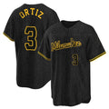 M.Brewers #3 Joey Ortiz Player Black Snake Skin City Home Game Qdoa Stitched Jerseys