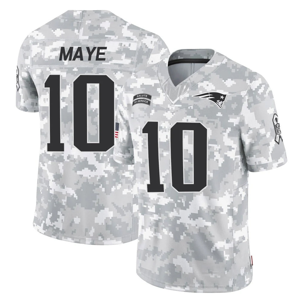 NE.Patriots #10 Drake Maye Player Arctic Camo Salute To Service Limited Game Qdoa Stitched Jerseys