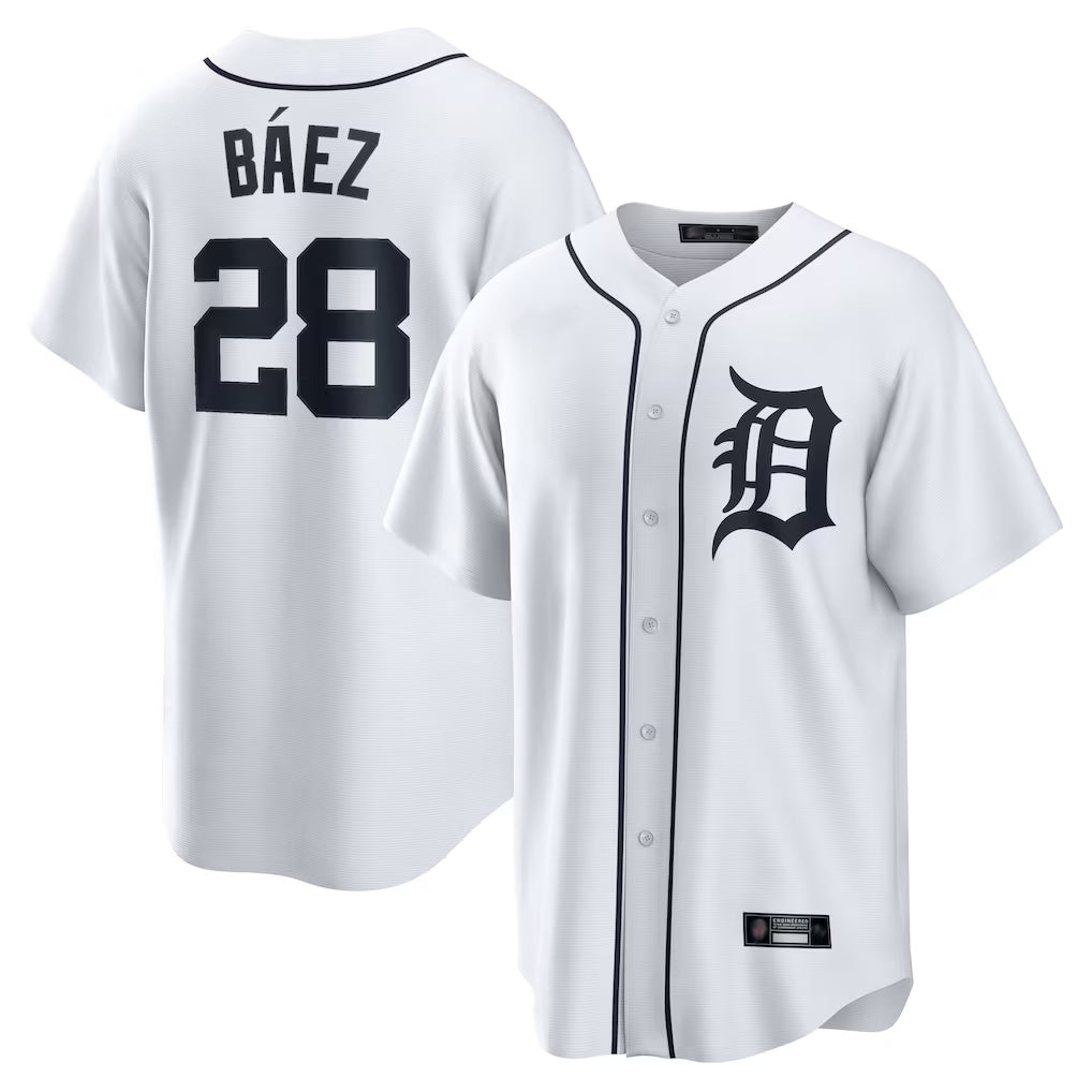 D.Tigers #28 Javier B¨¢ez Player White Home Game Qdoa Stitched Jerseys