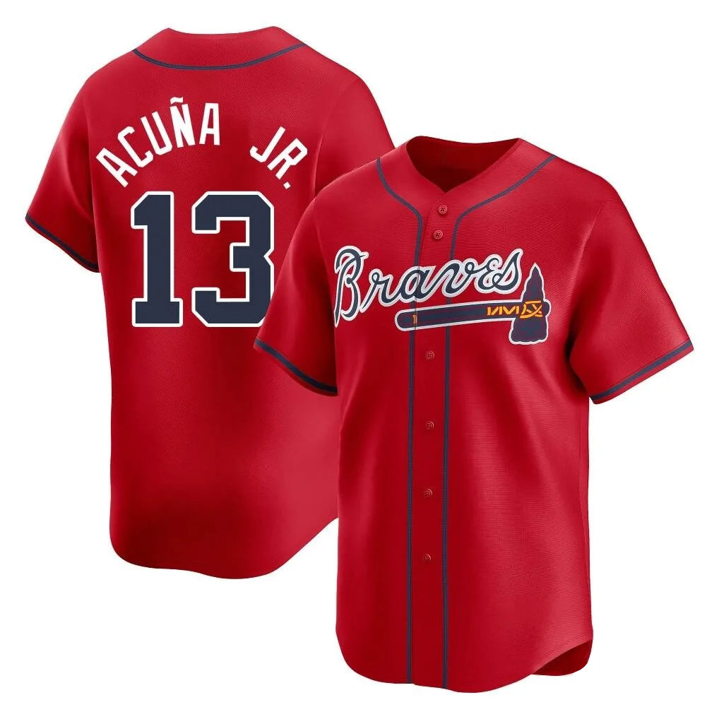 A.Braves #13 Ronald Acuna Jr Player Red Limited Home Game Qdoa Stitched Jerseys