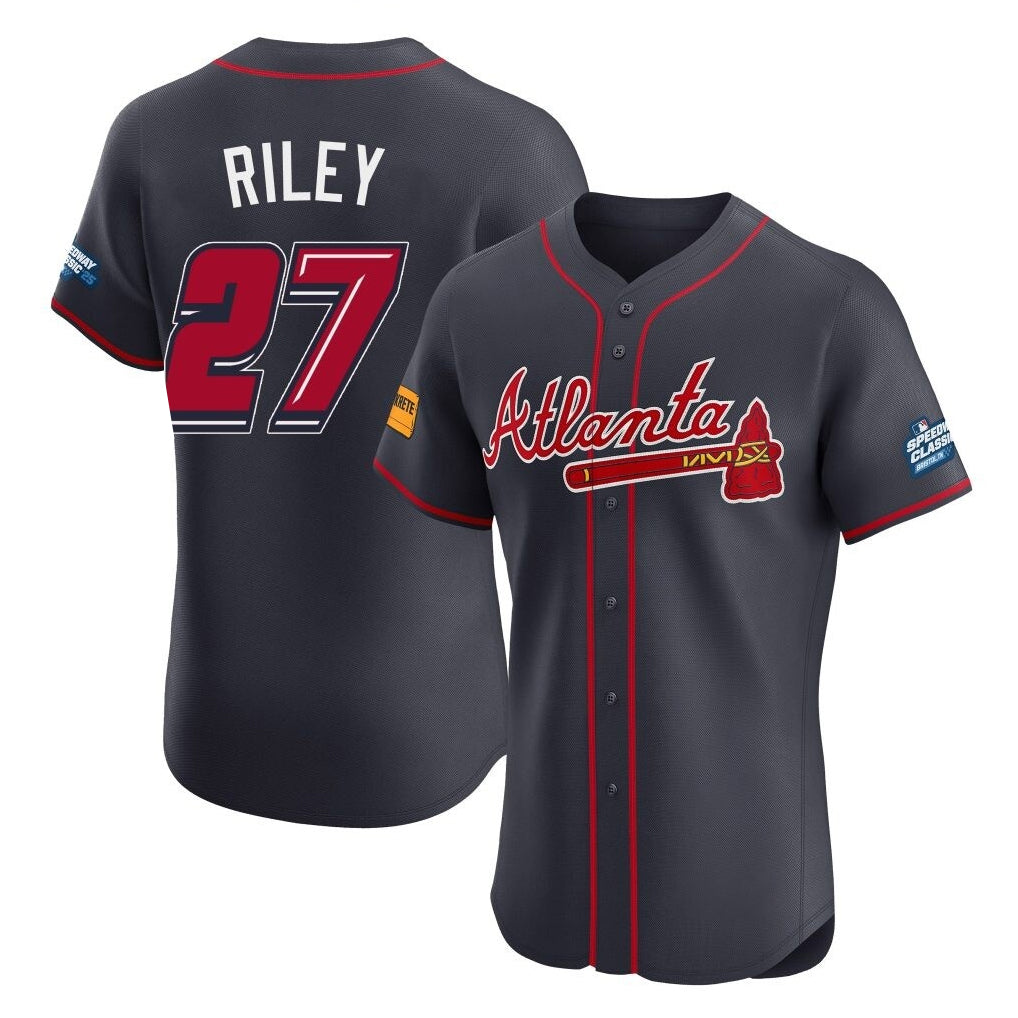 A.Braves #27 Austin Riley Player Navy 2025 Speedway Classic Limited Elite Home Game Qdoa Stitched Jerseys