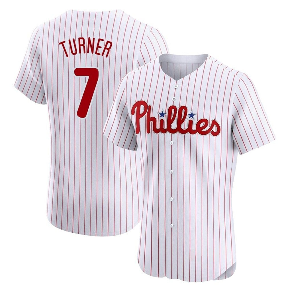 P.Phillies #7 Trea Turner Player White Pinstripe Phillies & Eagles Vapor Premier Limited Elite Qdoa Stitched Jerseys