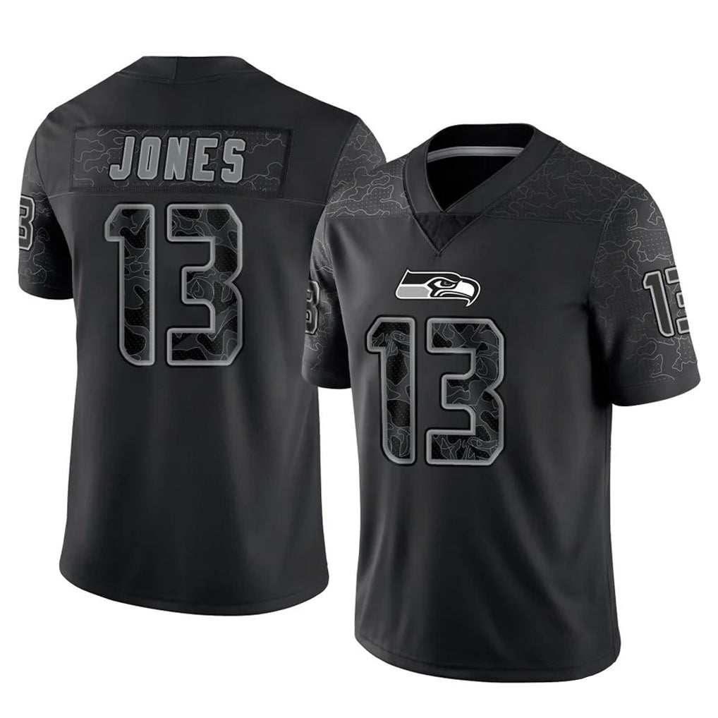 S.Seahawks #13 Ernest Jones IV Player Black Limited Reflective Home Game Qdoa Stitched Jerseys