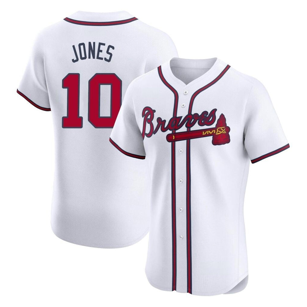A.Braves #10 Chipper Jones Player White Limited Elite Home Game Qdoa Stitched Jerseys
